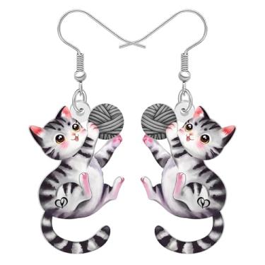 Imagem de DALANE Brincos pendentes de acrílico com pingente de gato fofo para mãe gato malhado animais divertidos acessórios de joias para mulheres amantes de animais de estimação amuletos, Medium, Acrílico Aço