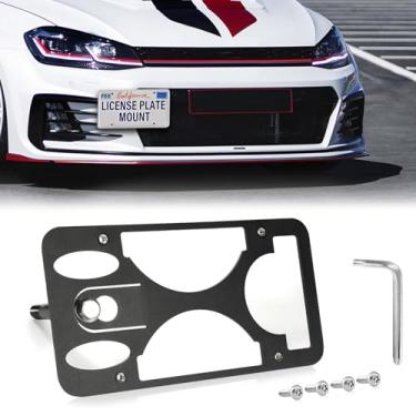 Imagem de Moldura frontal sem furadeira compatível com Volkswagen GTI/Golf R 2018-2021 Suporte de gancho de reboque para placa de carro antifurto Capas de etiqueta de carro à prova de ferrugem, acessórios de