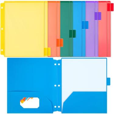 Imagem de Honoson 12 peças, 2 pastas de bolso com bolso frontal transparente, pastas de plástico perfuradas de 3 furos para fichário de 3 anéis, abas cortadas de 1/6 para sala de aula de escritório (cores