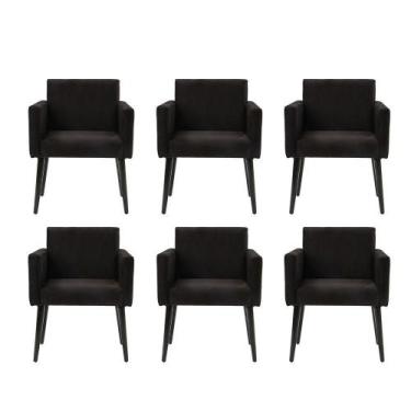 Imagem de Kit 6 Poltronas Luca Estilo Retrô Decorativa - Preto - Cor: Preto - Ru