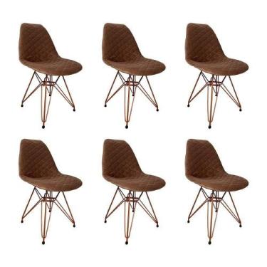Imagem de Kit 6 Cadeiras Jantar Estofadas Caramelo Eiffel Eames Base Cobre - Cor