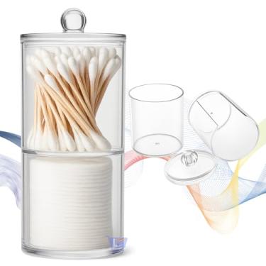 Imagem de Porta Cotonete e Algodão em Acrílico Transparente com Tampa, Organizador Duplo para Banheiro, Design Premium