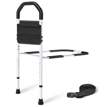 Imagem de MNIENT Trilhos de cama para segurança de adultos idosos - trilho auxiliar de cama com alturas ajustáveis e bolso de armazenamento, barra de suporte de trilhos laterais de cama sob protetor de bengala