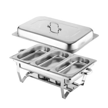 Imagem de Inox 12 Litros 1 Panela com 1 Cuba para Buffet, Festas e Marmita Térmica - Banho Maria, Chafing Dish, Recipiente Inox e Aquecedor de Alimentos(3 grade)