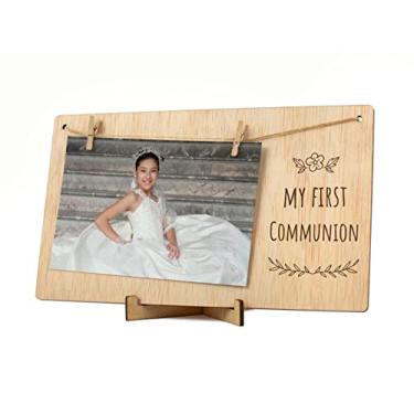 Imagem de CONTRAXT Porta-retrato de comunhão. Presentes originais para decoração de álbuns, porta-fotos, madeira natural, cartões de memória, minha primeira comunhão, 10 x 15 convidados meninos e meninas