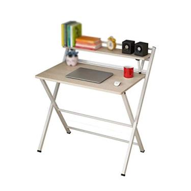 Imagem de Mesa dobrável para laptop, mesa dobrável de 2 camadas para espaço pequeno, mesa de canto para casa mesa de computador simples com prateleira mesa dobrável para laptop