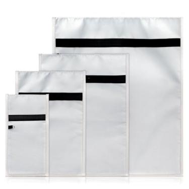 Imagem de MAYJOYDIY 4 unidades de bolsas Faraday cinza claro, sacos de proteção de sinal de pano à prova de fogo para laptops, tablets, telefones e chaves de carro, gaiola Faraday com fecho, bolsa EMP para