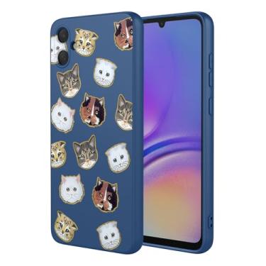 Imagem de HTXWXJC Capa de telefone para Galaxy A05, capa para Samsung A05 SM-A055F SM-A055M capa à prova de choque flexível bumper TPU capa macia com padrão de gato para Samsung Galaxy A05 gato azul