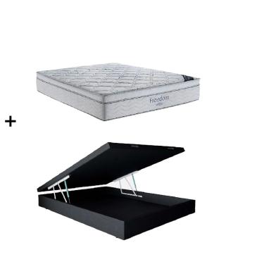 Imagem de Cama Box Baú Casal Preto Colchão Freedom Molas Ensacadas 138x188 - Ortobom