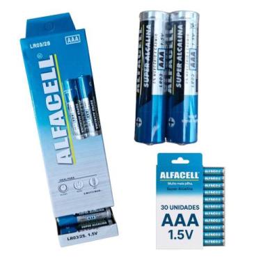 Imagem de Kit Caixa com 30 Pilhas Palito Bateria Alcalina AAA 15 Pares - Alfacel