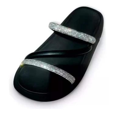 Imagem de Sandália Papete Tiras Brilho Confortável Elegante Moleca