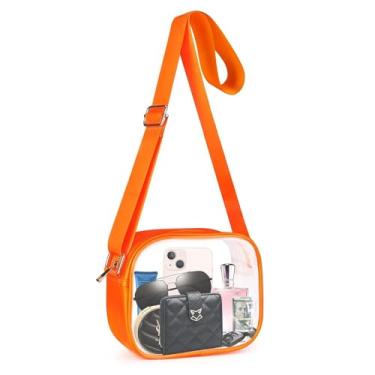 Imagem de Bolsas transversais transparentes, bolsas de ombro transparentes, pequena bolsa transparente com alça de ombro ajustável na frente, Laranja