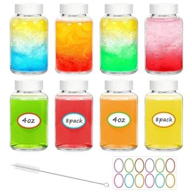 Imagem de Pacote com 8 garrafas de vidro de 118 ml com tampas – Garrafas reutilizáveis de gengibre de boca larga para suco, bem-estar, especiarias, óleo essencial e viagens, à prova de vazamento e podem ser