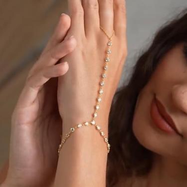 Imagem de Pulseira de corrente de dedo para mulheres delicadas joias de mão de ouro anel de zircão moderno 2025