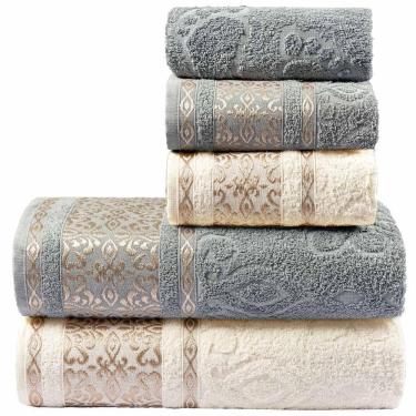 Imagem de Jogo De Banho Toalhas Malau Decorado 5 Peças Cinza