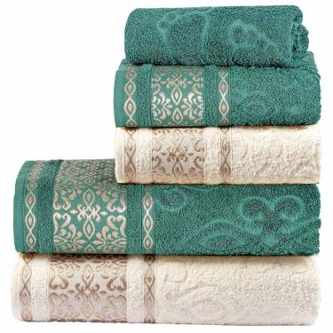 Imagem de Jogo De Banho Toalhas Malau Decorado 5 Peças Verde