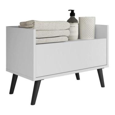 Imagem de Gabinete Balcão Banheiro 80 Cm C/ Pés Retrô Branco/preto - MULTIMOVEIS