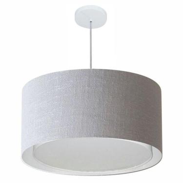 Imagem de Lustre Pendente Cilíndrico Duplo Md-4296 Cúpula Em Tecido 55x30cm Rustico Cinza - Bivolt