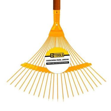 Imagem de Vassoura De Aço Fixa 22 Dentes Para Jardim - Amarela - Com Cabo Revestido