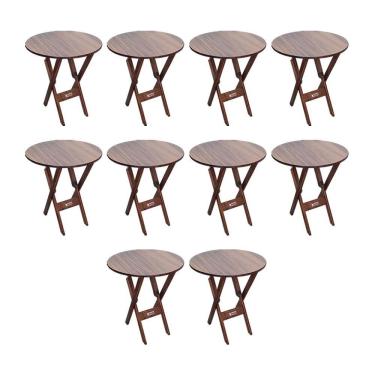 Imagem de Kit 10 Mesas Dobráveis De Madeira Redonda 70cm Imbuia - Cor: Marrom