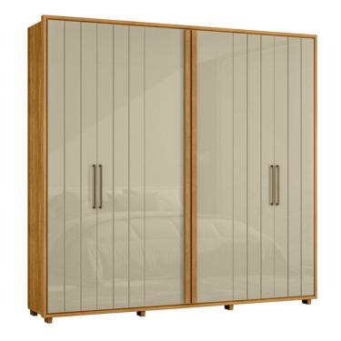 Imagem de Guarda-roupa Casal Miró Ripado Com Escada 6 Portas 4 Gavetas - 7 Decor Cumaru E Opala