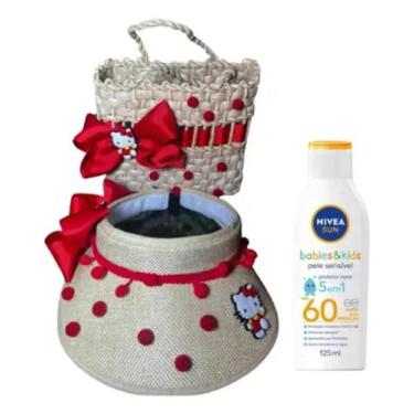 Imagem de Kit Viseira E Bolsa Mais Protetor Solar Infantil Rosa Infantil - JA Br