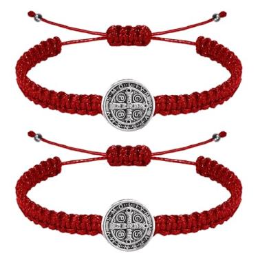 Imagem de Weyuley 2 pulseiras católicas, presentes de medalha de São Bento, pulseiras católicas ajustáveis, presentes religiosos para homens, mulheres, aniversário, feriado, Adjustable, Nylon, Sem Pedra