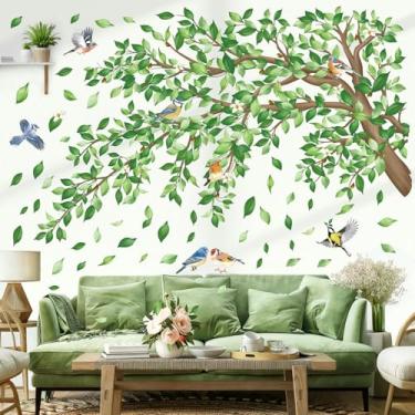 Imagem de decalmile Decalques de parede grandes com ramo de árvore verde folhas verdes adesivos de parede florais quarto sala de estar sofá TV fundo decoração de casa