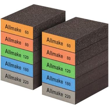 Imagem de Pacote com 10 esponjas de lixamento, bloco de lixa lavável e reutilizável, bloco de lixa seca úmida 60 80 120 180 220 para madeira, bloco de lixa de drywall para móveis de madeira, artesanato