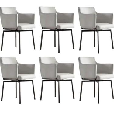 Imagem de Cadeiras de jantar giratórias de 180°, cadeira de jantar estofada ergonômica com encosto automático e apoio de braço pernas de aço carbono C 6 peças