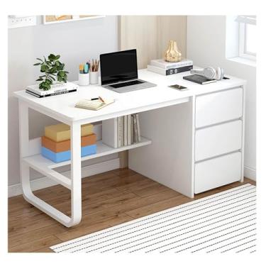 Imagem de Escrivaninha, mesa retangular para computador com rack de armazenamento de 3 gavetas, mesa de estudo, estação de trabalho de computador para escritório doméstico grande mesa de escrita branca 120 cm