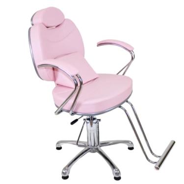 Imagem de Cadeira de Barbeiro Reclinável Profissional Giratória com Base Hidráulica – Salão e Barbearia (ROSA ACETINADO)
