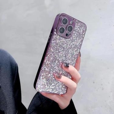 Imagem de HTVJFX Capa de celular luxuosa com lantejoulas brilhantes e proteção à prova de choque para iPhone 12 Pro (roxa)