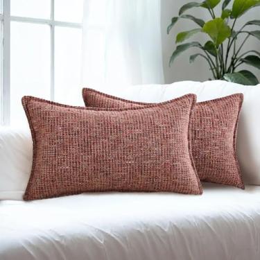 Imagem de HAUSSY Conjunto de 2 capas de almofada bordô 30,5 x 50,8 cm (12 x 20") com textura de tweed de chenille para sofá e sala de estar