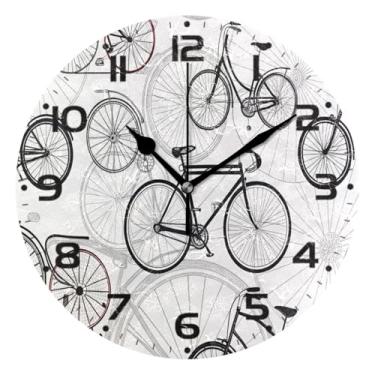 Imagem de JUZIHAI Relógio de parede com impressão de bicicleta, silencioso, sem tique-taque, relógios de parede redondos, operados por bateria, fácil de ler, relógio decorativo de parede para casa, cozinha