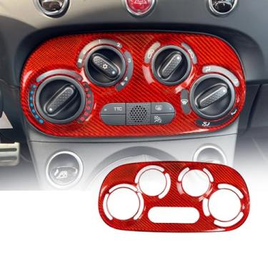 Imagem de FINMOKAL Capa de acabamento de painel de ar condicionado para console central de carro de fibra de carbono real compatível com Fiat 500 Abarth 2010-2015 (vermelho)