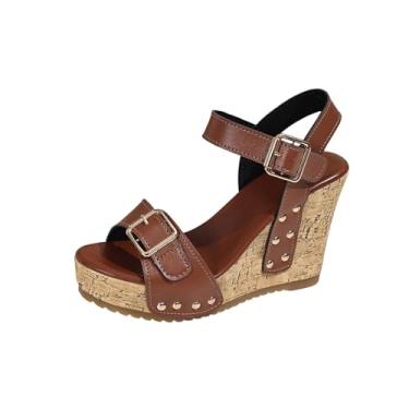Imagem de Sandália feminina casual confortável lisa peep toe aberto com tira em plataforma Plus em vários encaixes, Marrom, 35