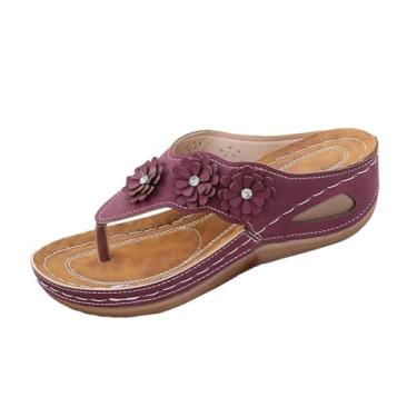 Imagem de Pantufa feminina casual primavera e verão moderna versátil cor sólida bico aberto moderno com alça única salto plataforma, Vinho vinho, 36