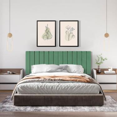 Imagem de Cabeceira King Ripada Palito Suspensa Moderna para Quarto - 195 CM - V