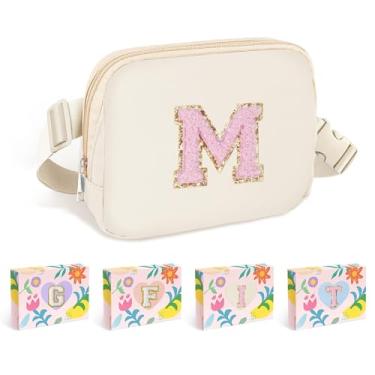 Imagem de COSHAYSOO Pochete de cintura pequena com alça ajustável com patch de letra inicial para mulheres, adolescentes, meninas, corridas, academia, trilhas, mini bolsa transversal para viagem, bolsa moderna,