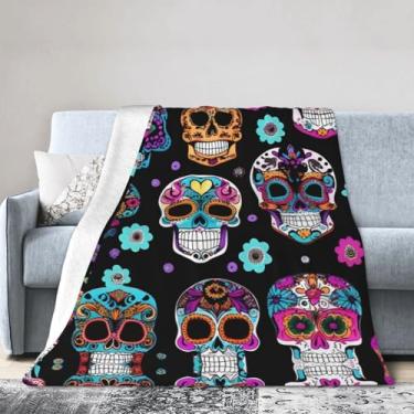 Imagem de Cobertor grande ultramacio com estampa de caveira de açúcar, perfeito para cama, sofá e viagens, manta de flanela aconchegante e quente