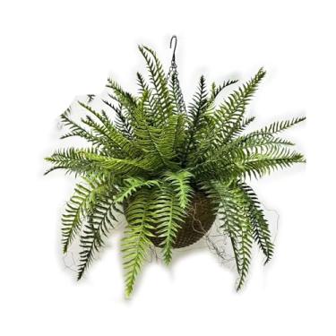 Imagem de PABREY 1 conjunto de samambaias artificiais falsas com plantador, realistas, resistentes a UV, plantas falsas para pendurar ao ar livre, plantas falsas para varanda, pátio, jardim, decoração de casa