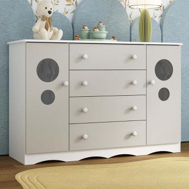 Imagem de Cômoda Infantil 125cm 2 Portas Com Vidro E 4 Gavetas Sonho Multimóveis MP4475 Branco-off White