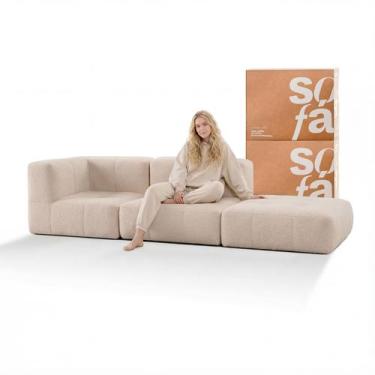 Imagem de Sofá 2 lugares Modular com Apoio Puff Sofá na Caixa em Boucle com 3 Mó