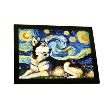 Imagem de Quadro Decorativo Cachorro Husky Noite Estrelada Van Gogh Decoração Poster Quarto Sala