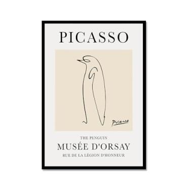 Imagem de Pintura em tela vintage Picasso desenho de linha de cachorro gato pássaro cavalo desenho abstrato animal impressão minimalista arte de parede pôster para sala de estar decoração de casa (SKU10,8x30,5