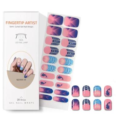 Imagem de RUOKEXIN Tiras de unhas de gel semicuradas com ponta francesa UV de longa duração resistente a lascas tiras de unhas de gel semicurado géis fofos envoltórios de unhas para mulheres, 20 peças