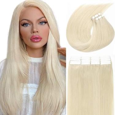 Imagem de Loxxy Extensões de cabelo loiro com fita adesiva de cabelo humano real sem costura invisível trama de pele 20 peças 50 g fita em extensões cabelo natural platinado loiro #60A 45,7 cm