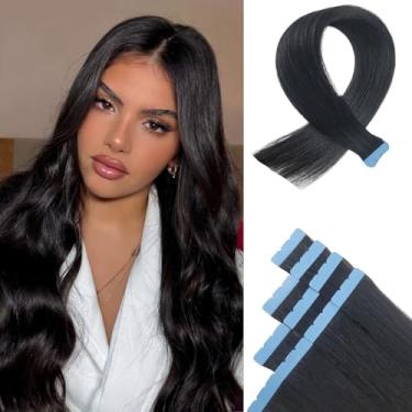 Imagem de Extensões de cabelo humano invisível 55,8 cm de comprimento com fita adesiva preta para cabelo humano 10 peças para meninas