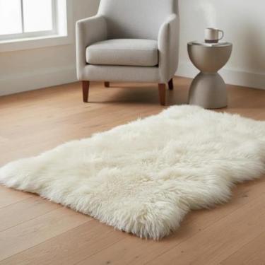 Imagem de Tapete Pelego Branco Lã Natural Carneiro Ovelha Forrado Premium Luxo -